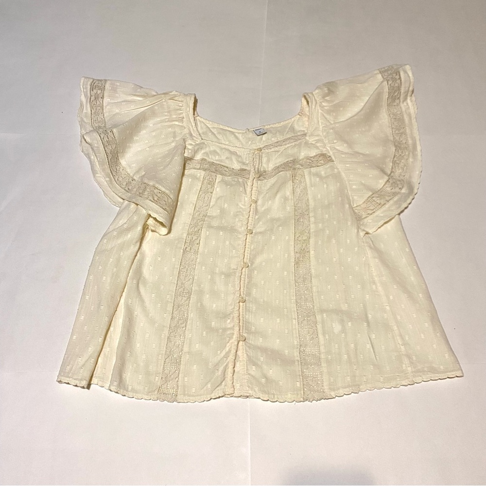 Cream Flutter Sleeve Vintage Blouse - Picture 2 of 8